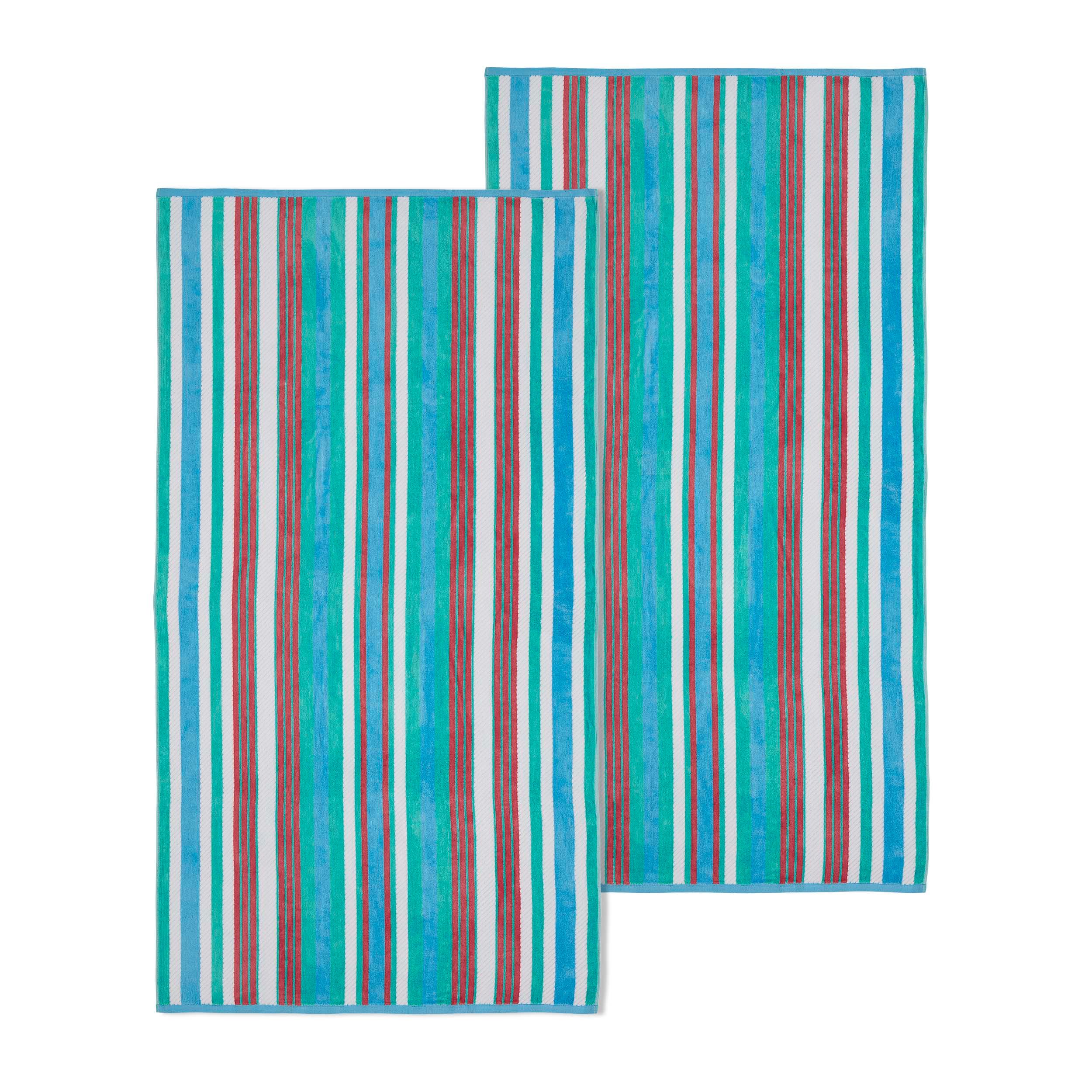 2 Piece Rope Textured Striped Oversized Cotton Beach Towel Set - Beach Towel by Superior