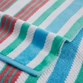 2 Piece Rope Textured Striped Oversized Cotton Beach Towel Set - Aqua