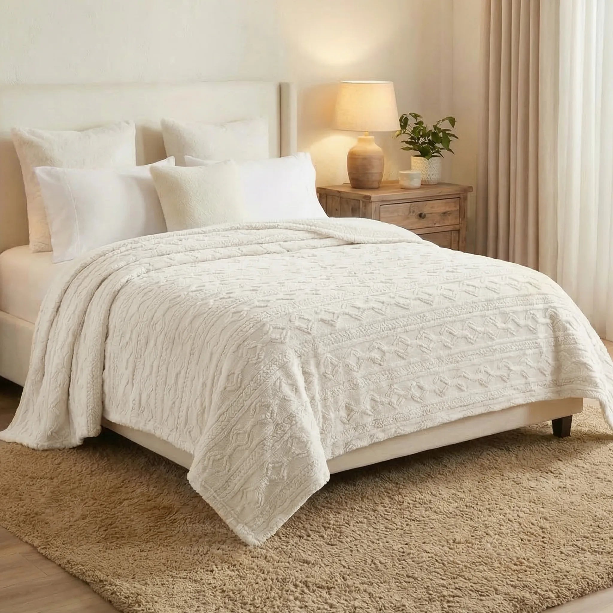 Fleece Blanket Plush Cozy Warm Arctic Boho Knit Jacquard