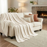 Fleece Blanket Plush Cozy Warm Arctic Boho Knit Jacquard