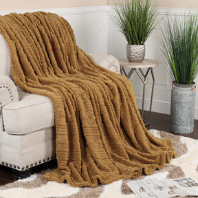 Superior Arctic Boho Knit Jacquard Fleece Plush Fluffy Blanket - Camel