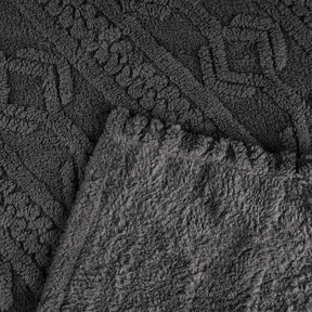 Superior Arctic Boho Knit Jacquard Fleece Plush Fluffy Blanket - Charcoal