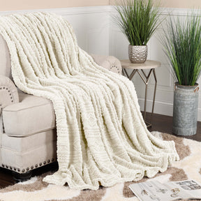 Superior Arctic Boho Knit Jacquard Fleece Plush Fluffy Blanket - Ivory