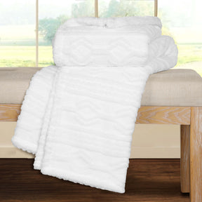 Superior Arctic Boho Knit Jacquard Fleece Plush Fluffy Blanket - White