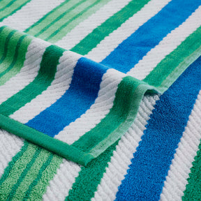 2 Piece Rope Textured Striped Oversized Cotton Beach Towel Set - Atlantis