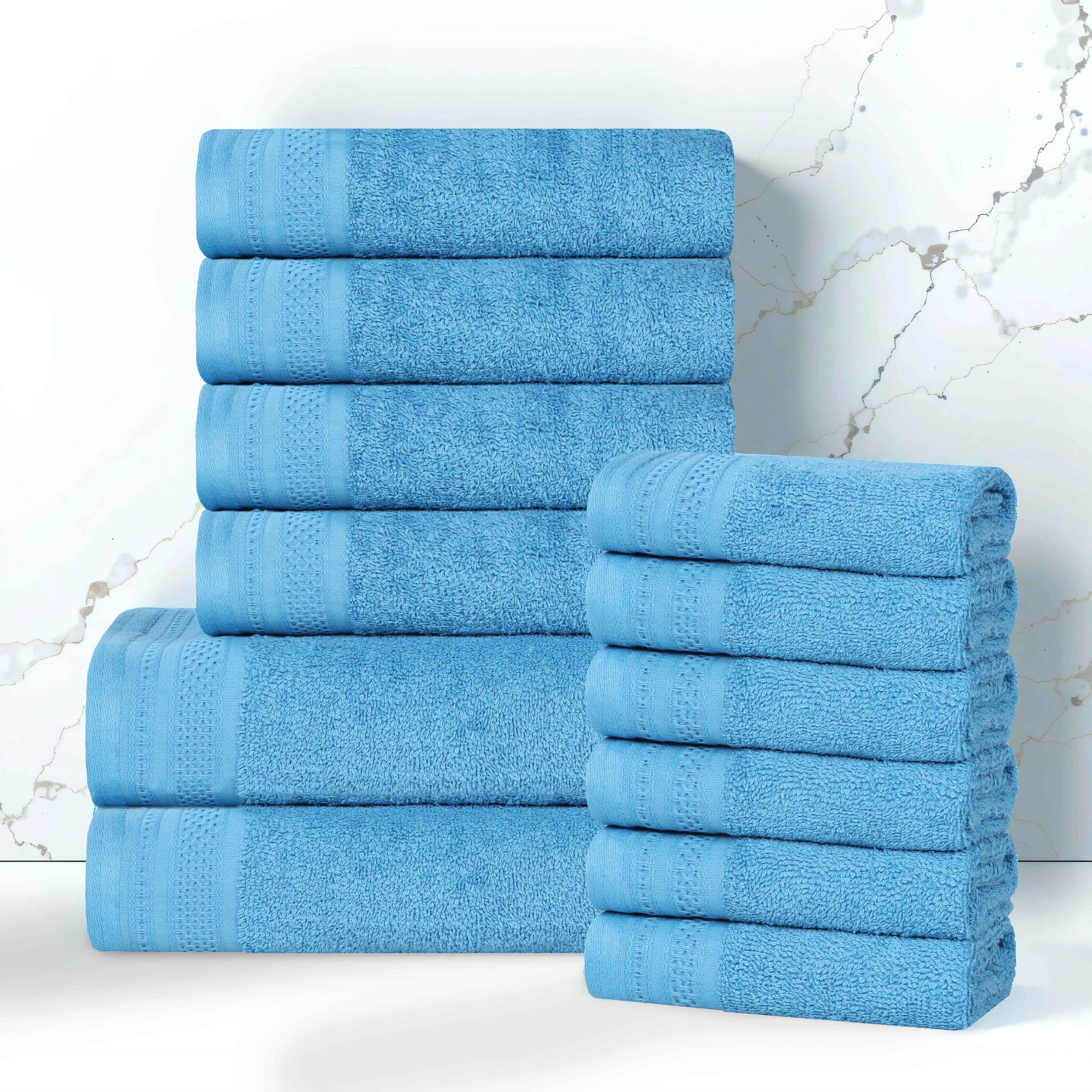 Cotton Waffle Border Towel Set 12-Piece - Honeycomb - Towel Set by Superior Brand