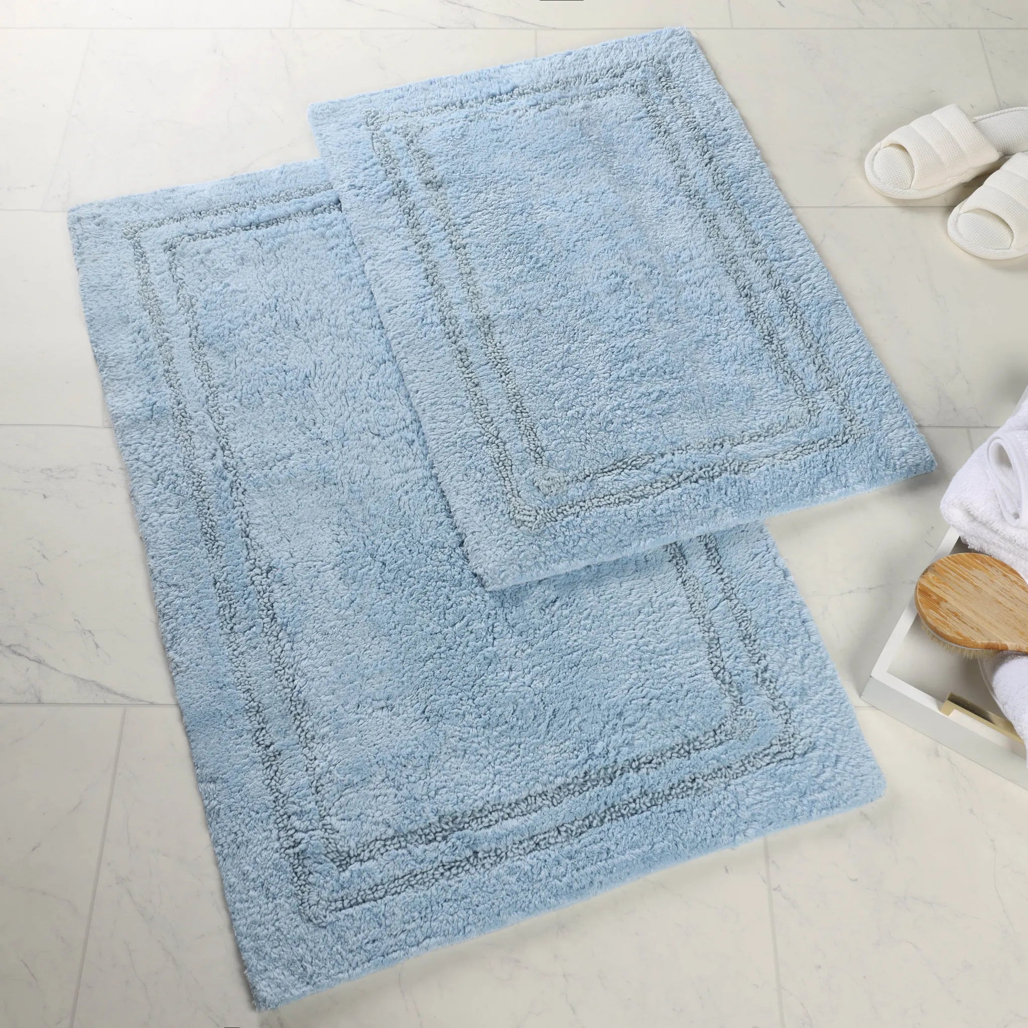 Cotton Solid Non-Skid Washable 2 Piece Bathroom Rug Set - Bath Rugs by Superior Brand