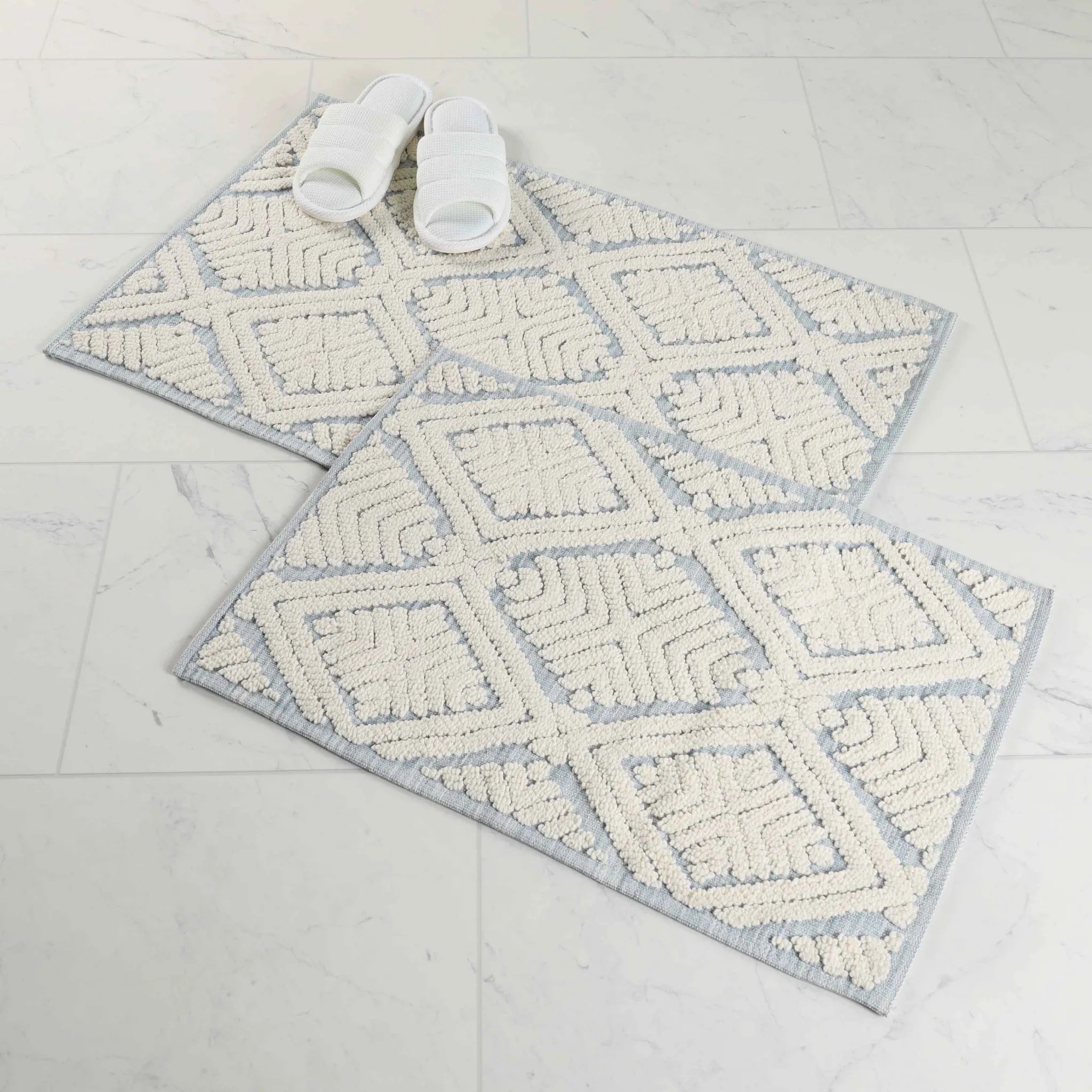 Ceton Diamond Trellis Textured Machine Washable Bath Rugs, Set of 2 - Bath Rugs by Superior Brand