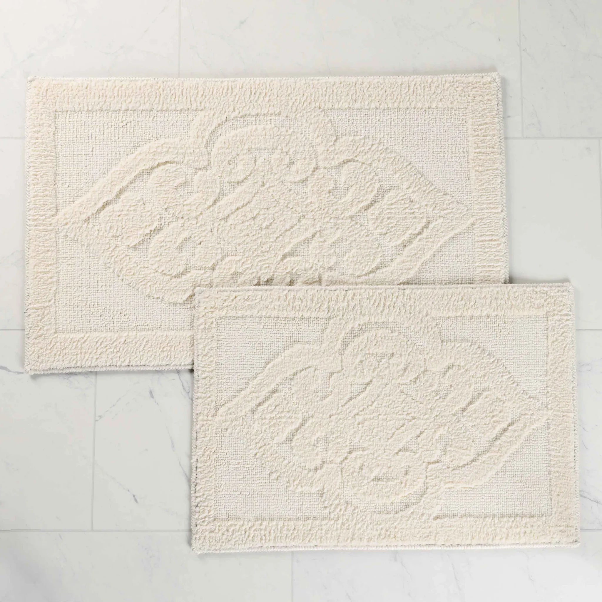Myra Medallion Textured Jacquard Machine Washable Bath Rugs, Set of 2
