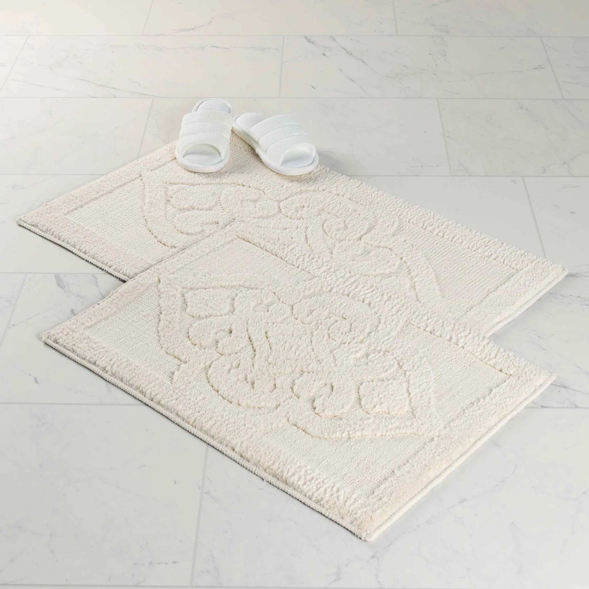 Myra Medallion Textured Jacquard Machine Washable Bath Rugs, Set of 2 - Bath Rugs by Superior Brand