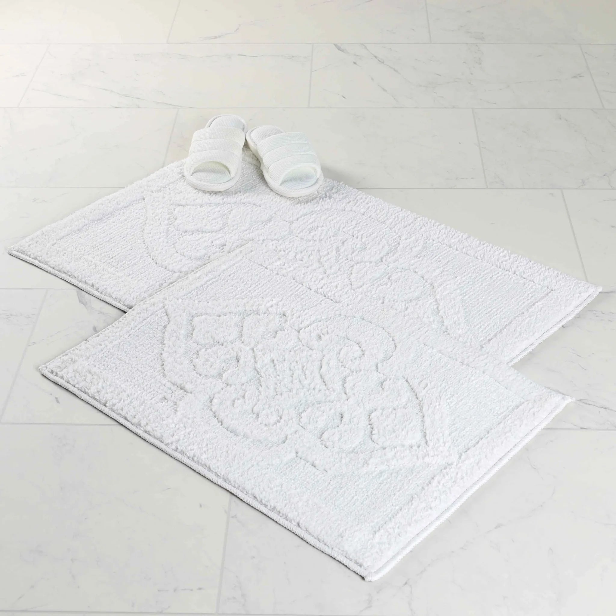 Myra Medallion Textured Jacquard Machine Washable Bath Rugs, Set of 2 - Bath Rugs by Superior Brand