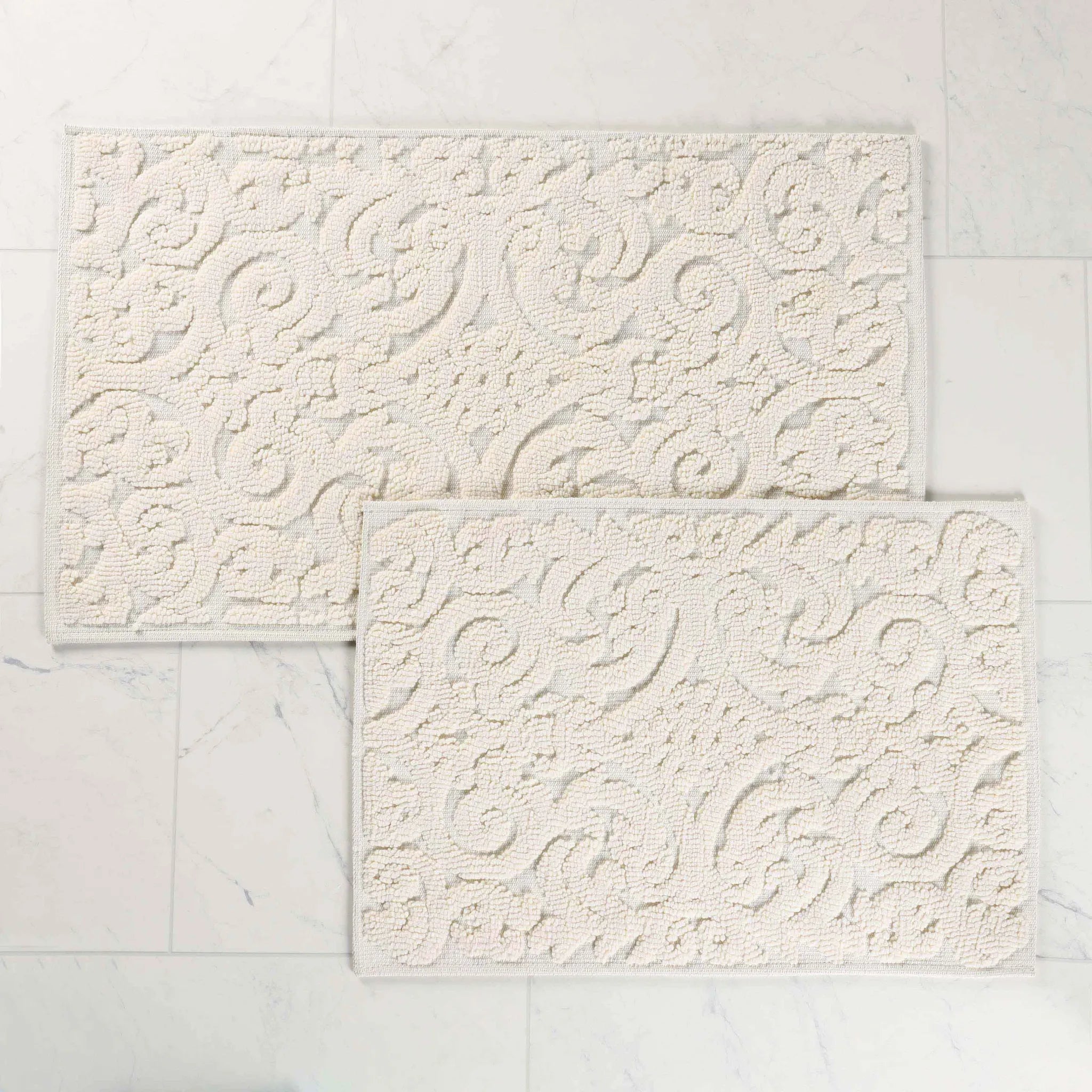 Venere Floral Scroll Textured Machine Washable Bath Rugs, Set of 2 - Bath Rugs by Superior Brand
