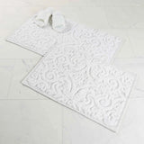 Venere Floral Scroll Textured Machine Washable Bath Rugs, Set of 2