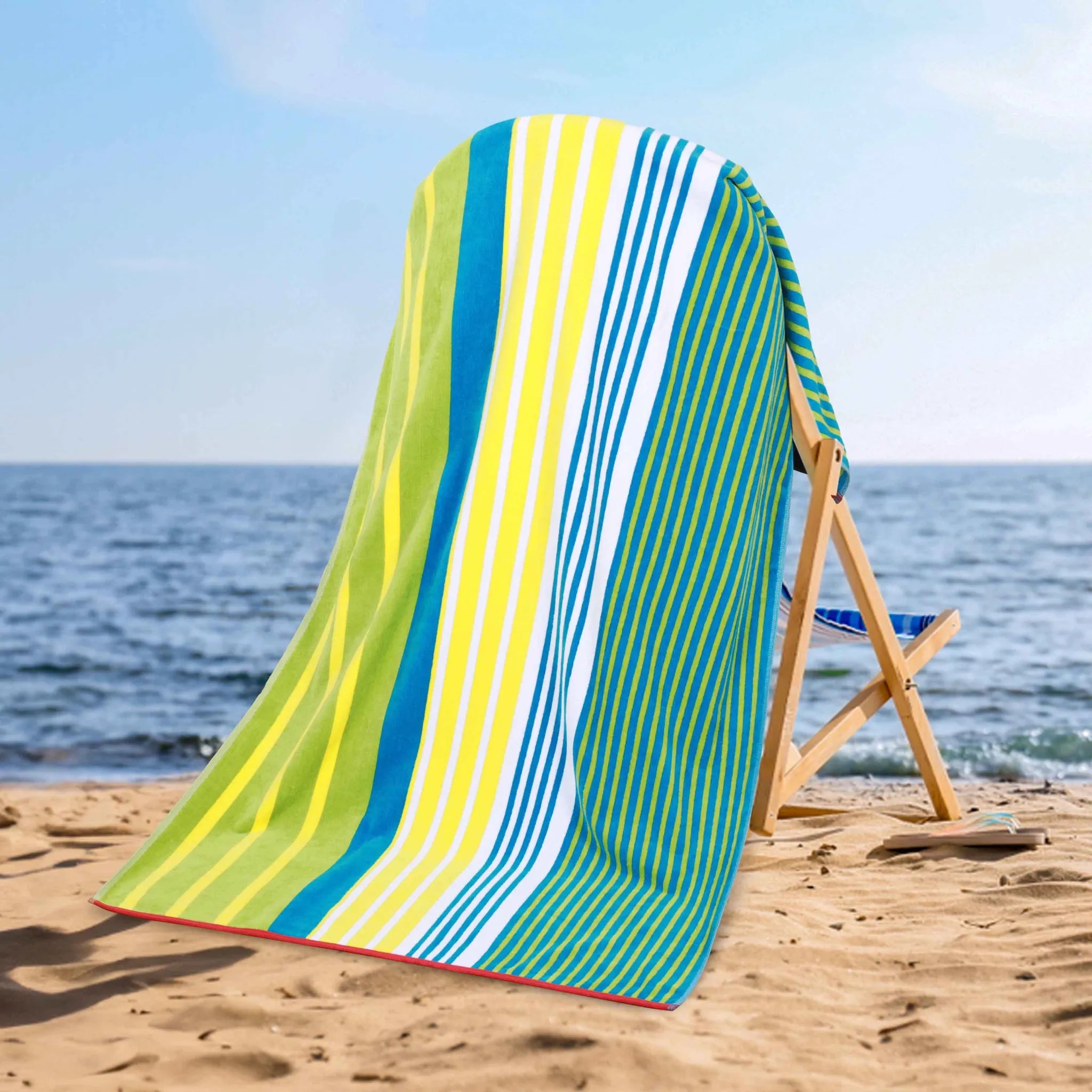 Mira Striped Cotton Velour Terry Large Oversized Beach Towel - Beach Towel by Superior Brand