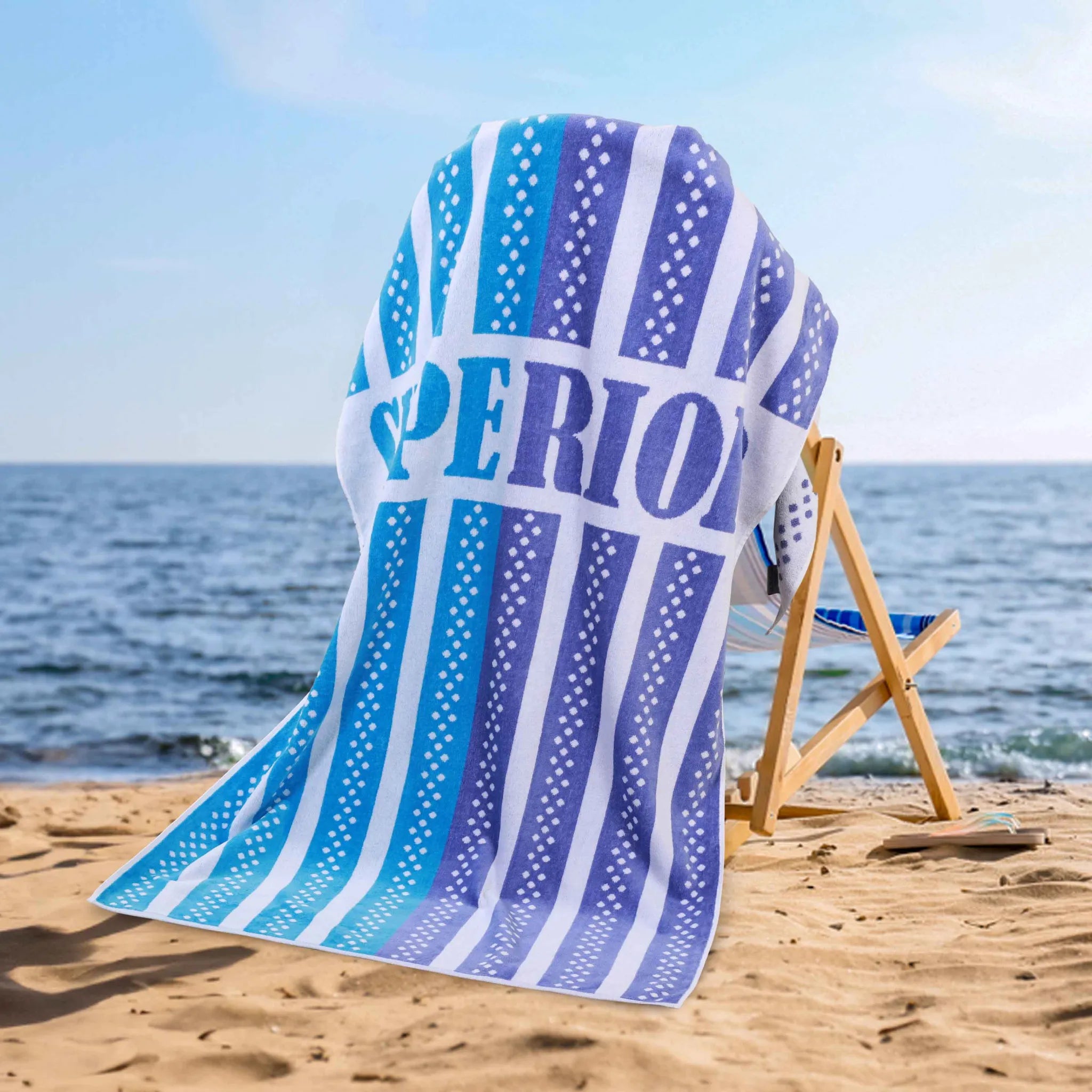 Striped Superior Cotton Velour Terry Large Oversized Beach Towel - Beach Towel by Superior Brand