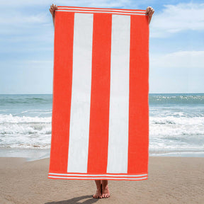 Superior Cabana Stripe Oversized Cotton Beach Towel Set Of 2,4,6 - Coral