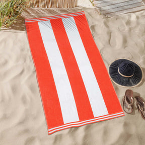 Superior Cabana Stripe Oversized Cotton Beach Towel Set Of 2,4,6 - Coral