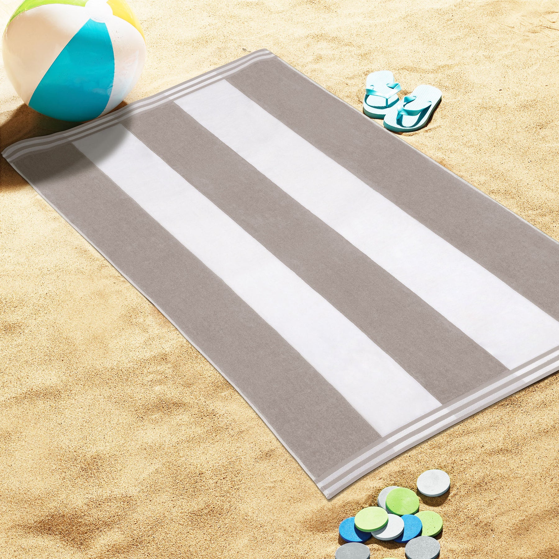 Superior Cabana Stripe Oversized Cotton Beach Towel Set Of 2,4,6 - Light Grey