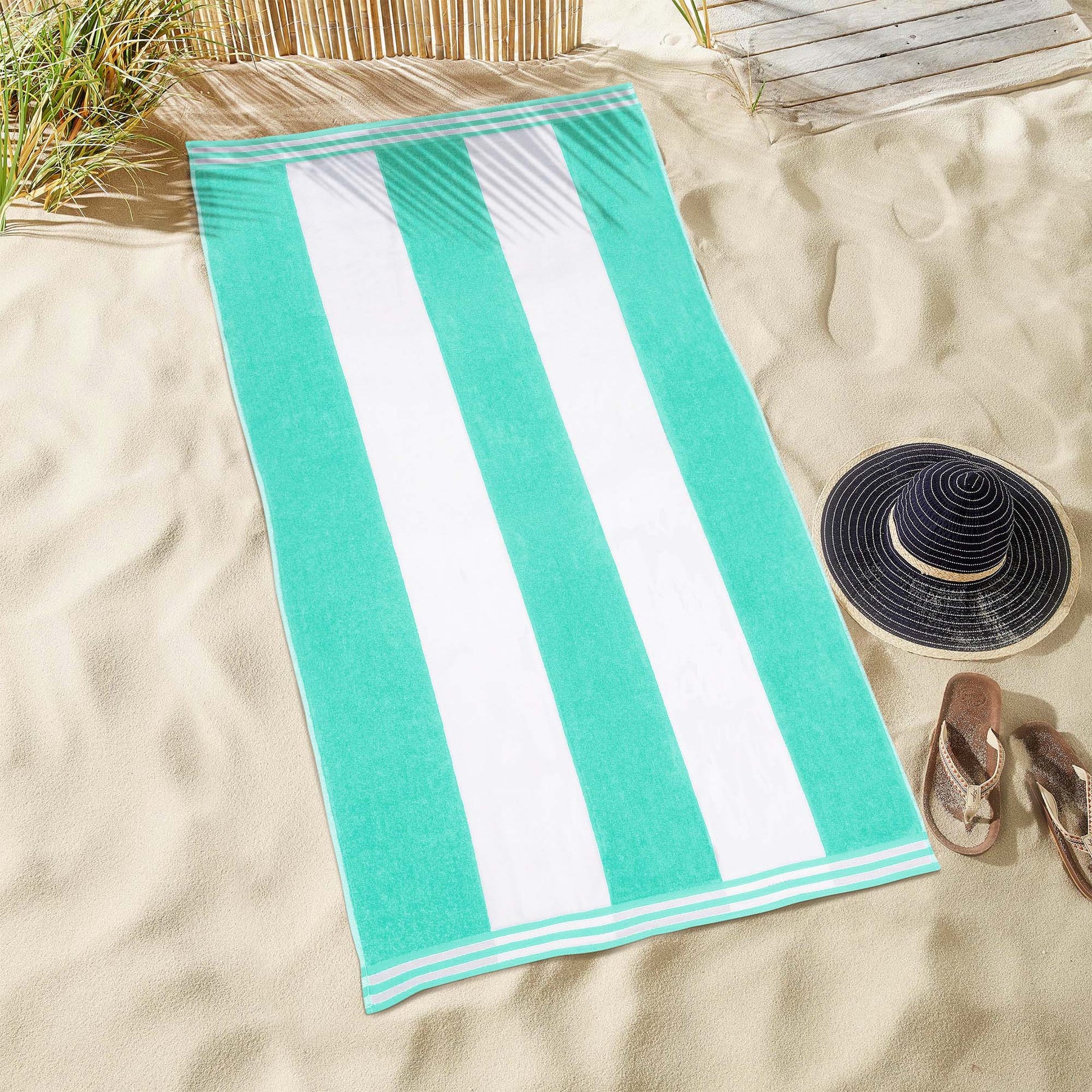 Superior Cabana Stripe Oversized Cotton Beach Towel Set Of 2,4,6 - Mint