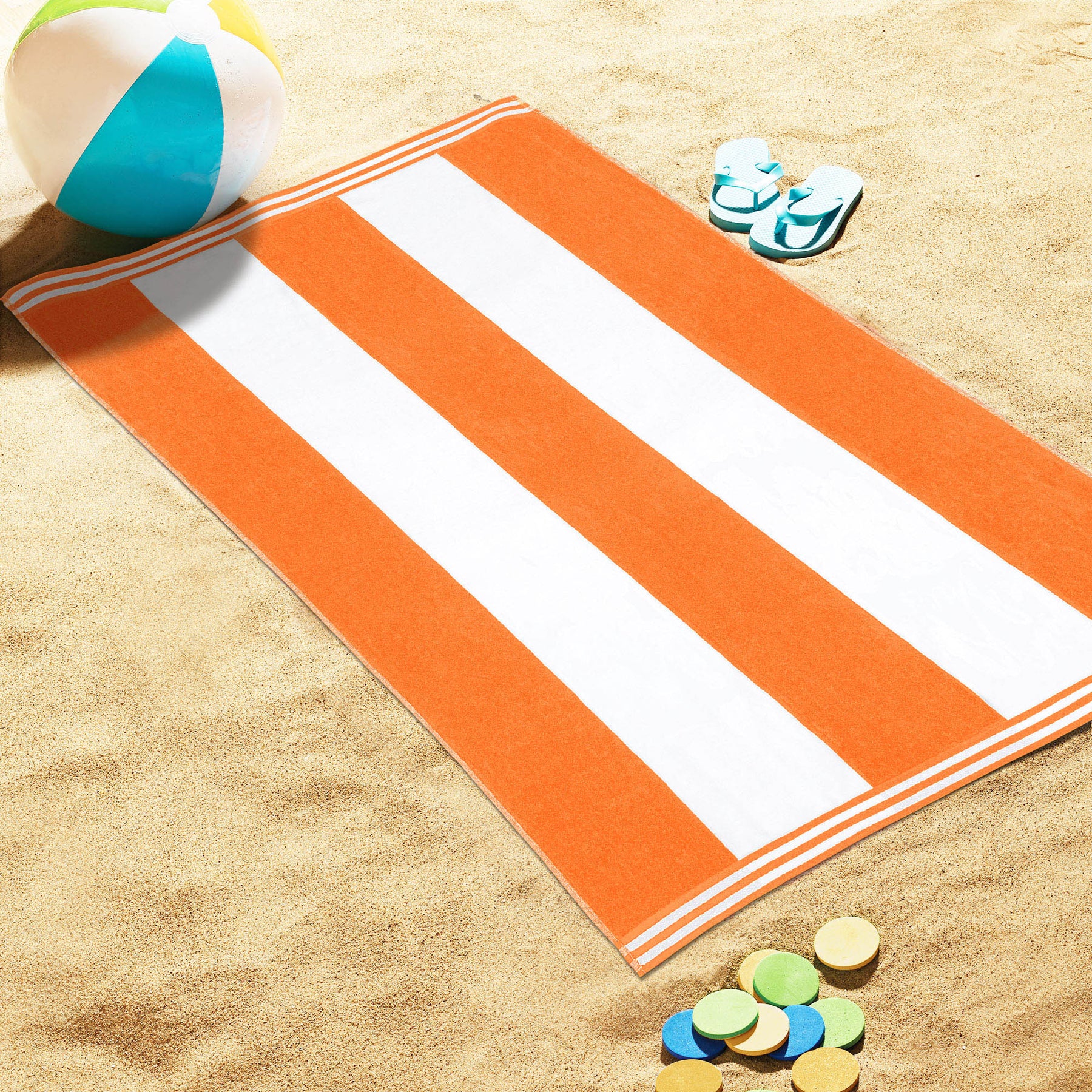 Superior Cabana Stripe Oversized Cotton Beach Towel Set Of 2,4,6 - Orange