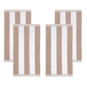 Superior Cabana Stripe Oversized Cotton Beach Towel Set Of 2,4,6 - Taupe