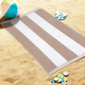 Superior Cabana Stripe Oversized Cotton Beach Towel Set Of 2,4,6 - Taupe