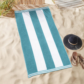 Superior Cabana Stripe Oversized Cotton Beach Towel Set Of 2,4,6 - Turquoise
