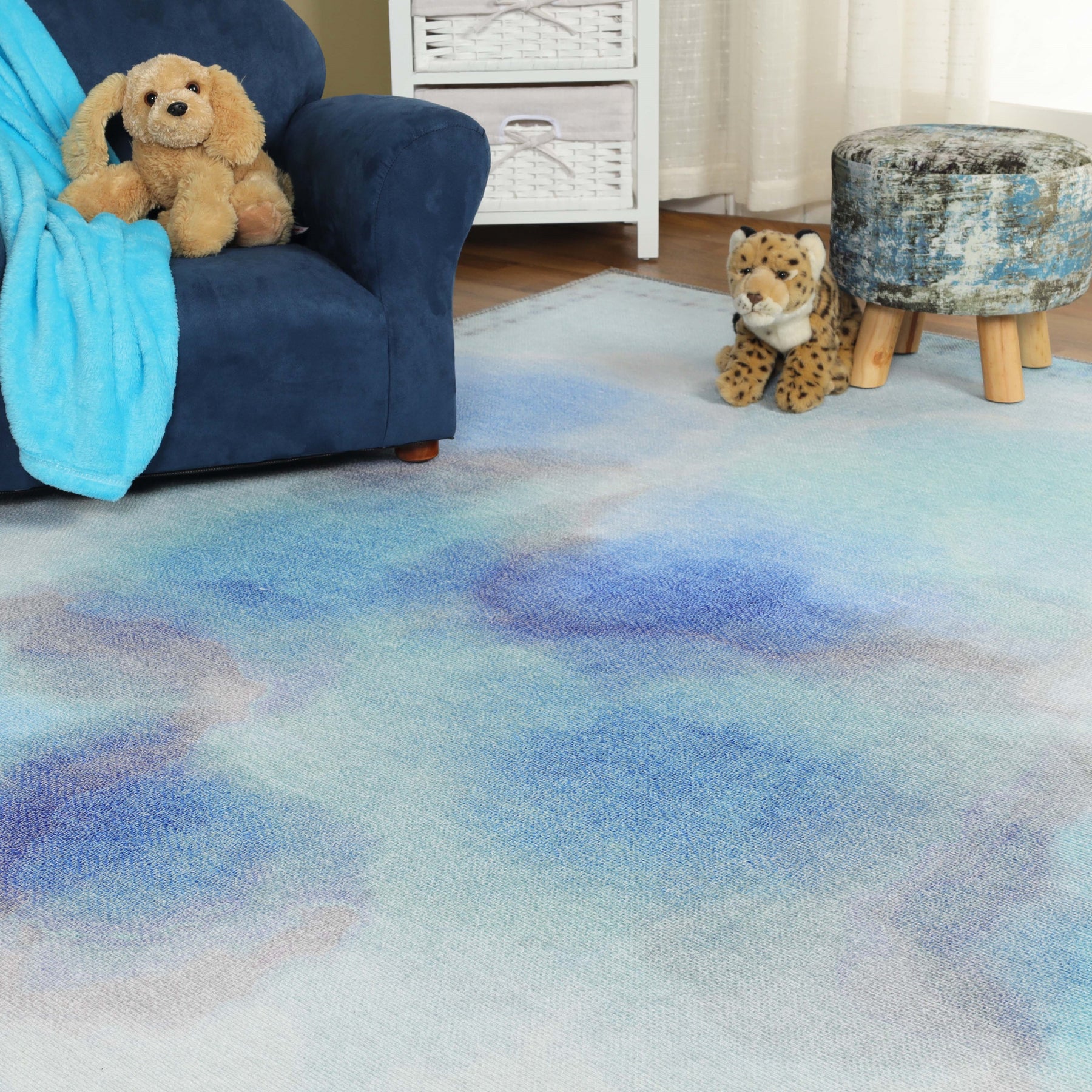 Superior Blossom Abstract Flatweave Indoor Area Rug - Cerulean Blue