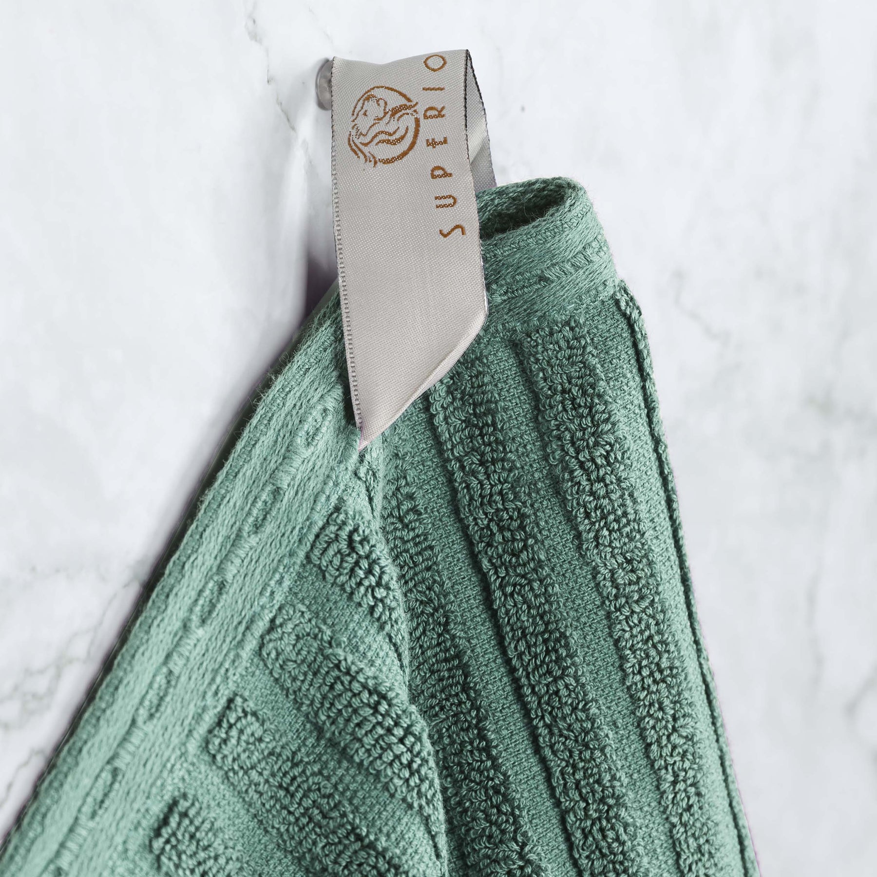 Soho Ribbed Cotton Absorbent Face Towel / Washcloth Set of 12 - Basil