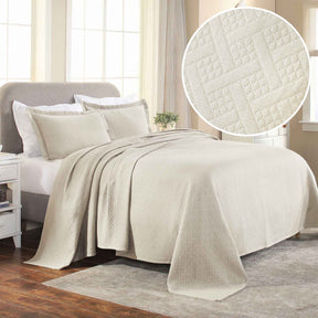 Basket Weave Matelasse Cotton Bedspread Set - Ivory