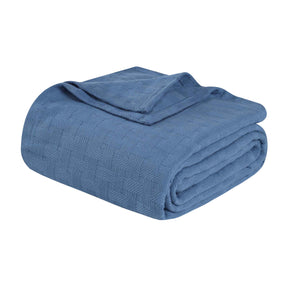 Basketweave All Season Cotton Blanket - Denim Blue