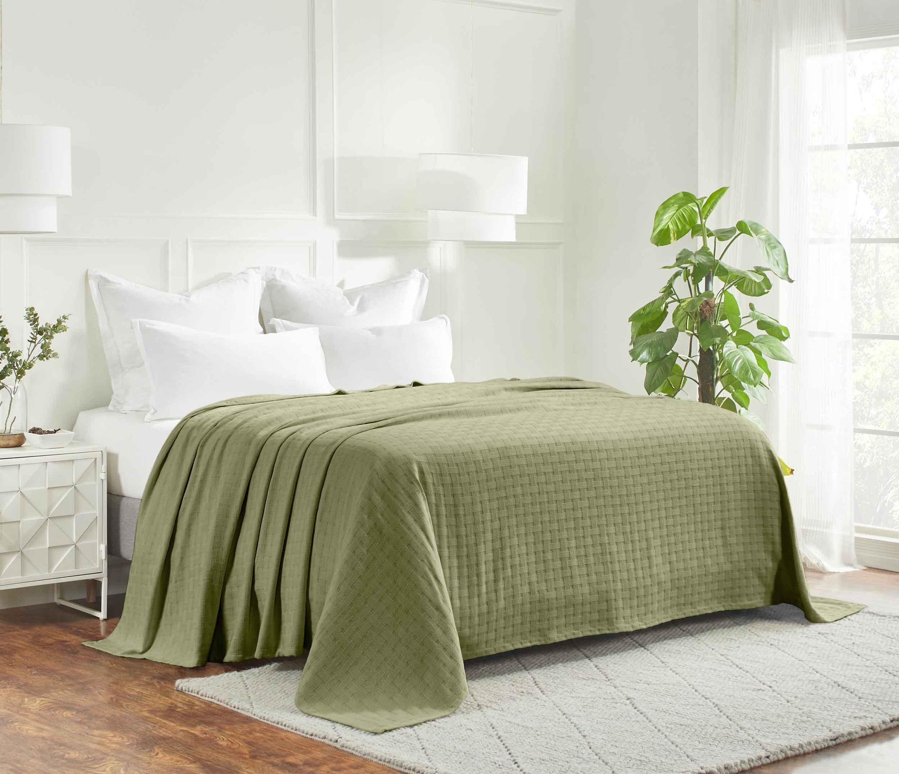 Basketweave All Season Cotton Blanket - Sage