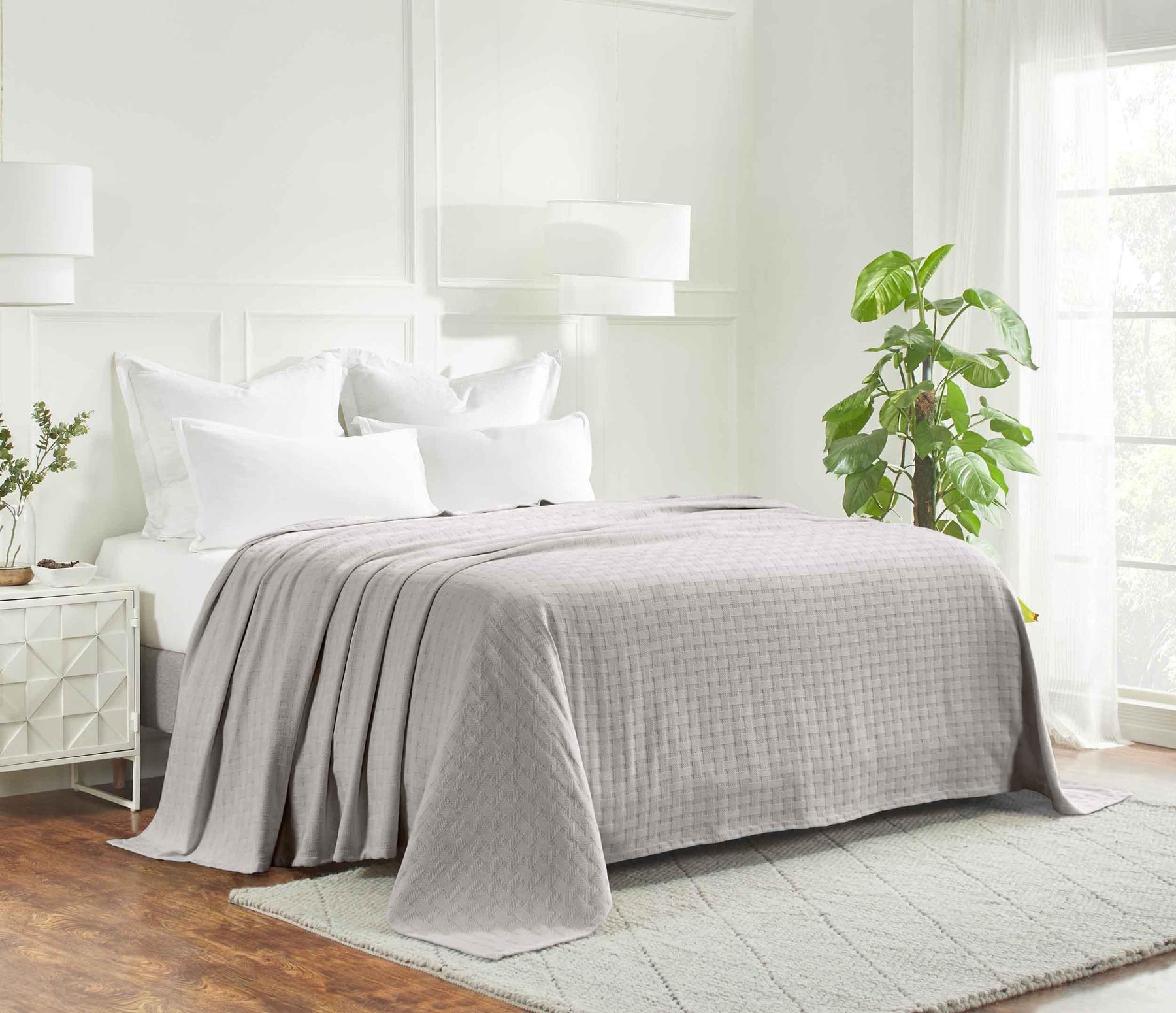 Basketweave All Season Cotton Blanket - Silver