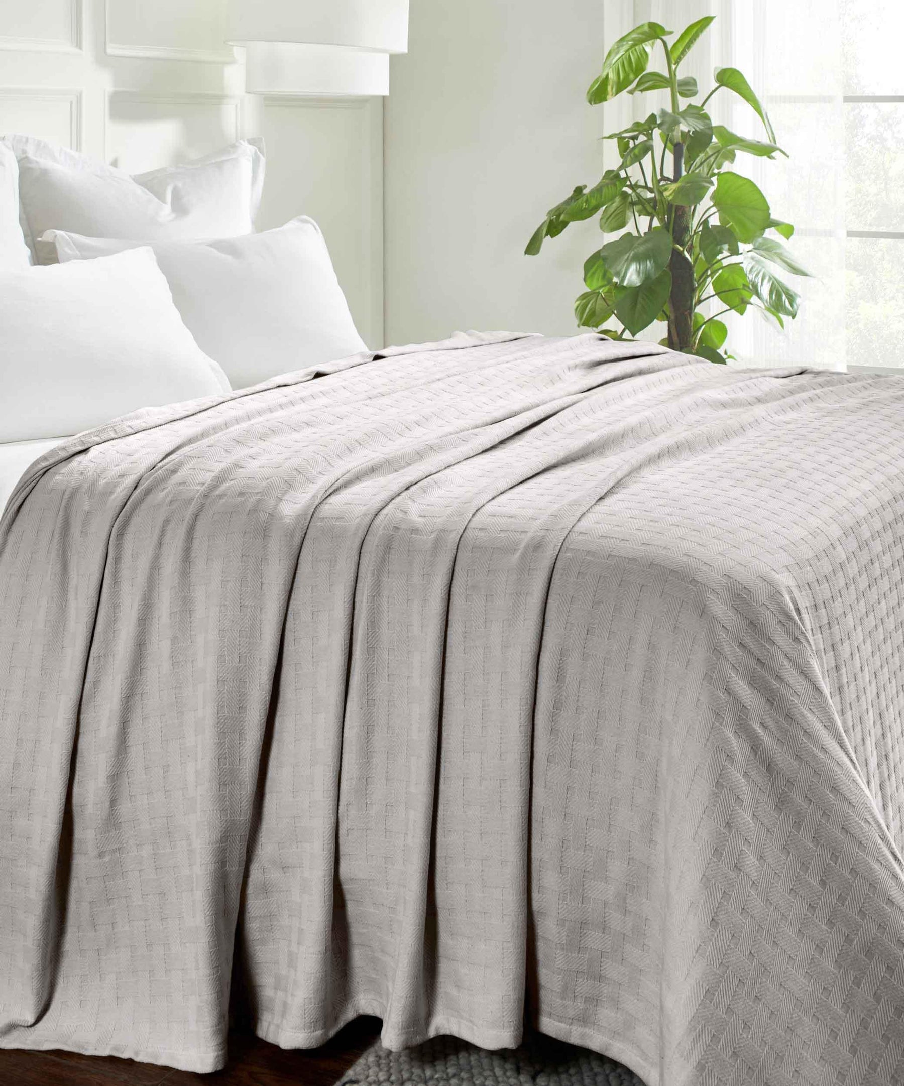 Basketweave All Season Cotton Blanket - Silver