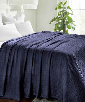 Basketweave All Season Cotton Blanket - Navy Blue