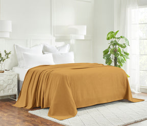 Waffle Weave Honeycomb Knit Soft Solid Textured Cotton Blanket - Sahara