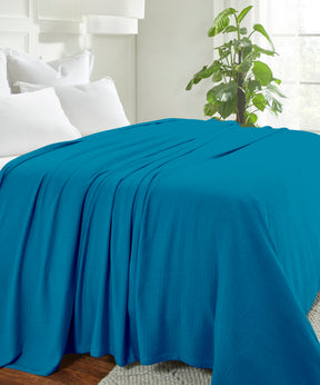 Waffle Weave Honeycomb Knit Soft Solid Textured Cotton Blanket - Azure