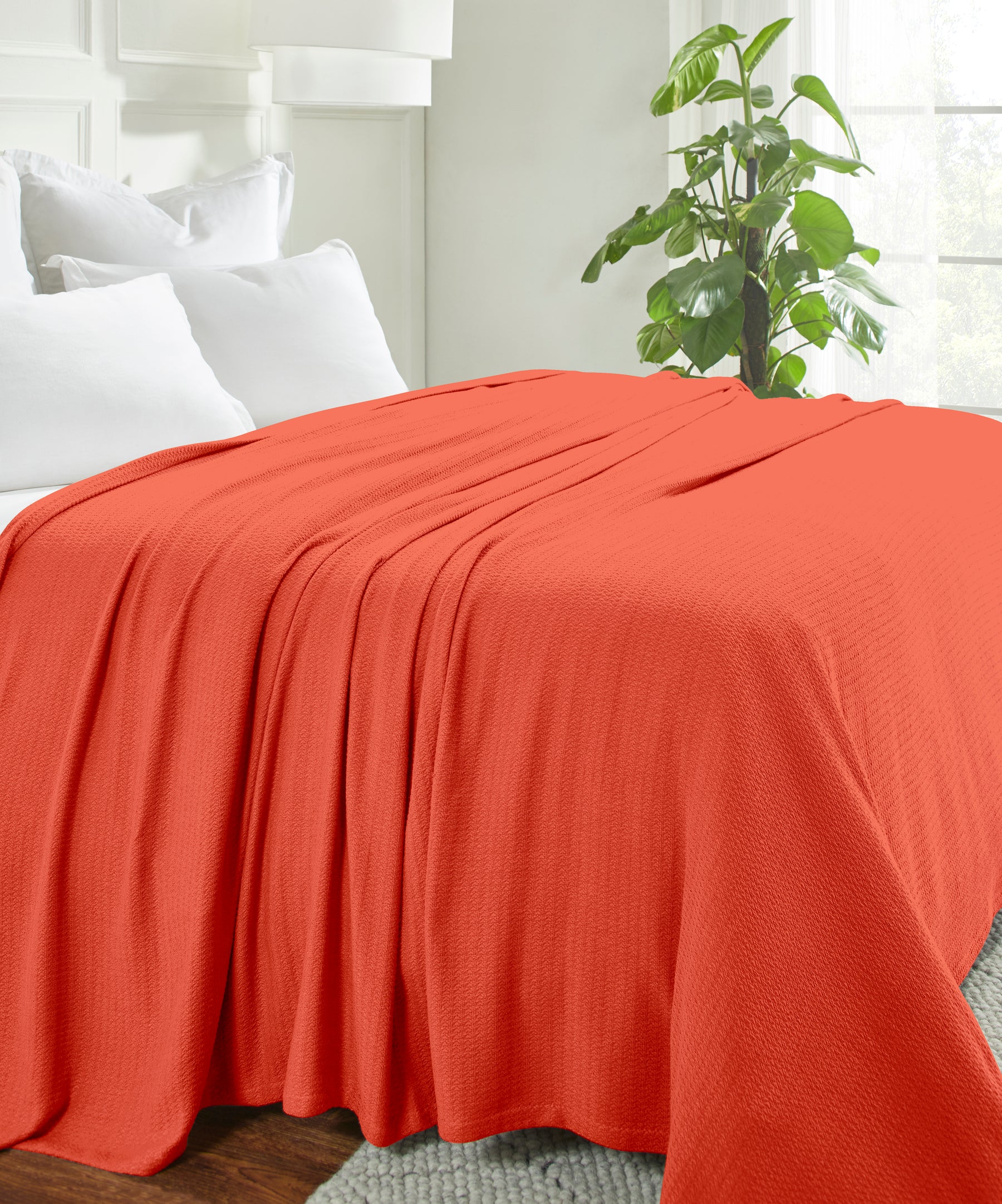Waffle Weave Honeycomb Knit Soft Solid Textured Cotton Blanket - Coral