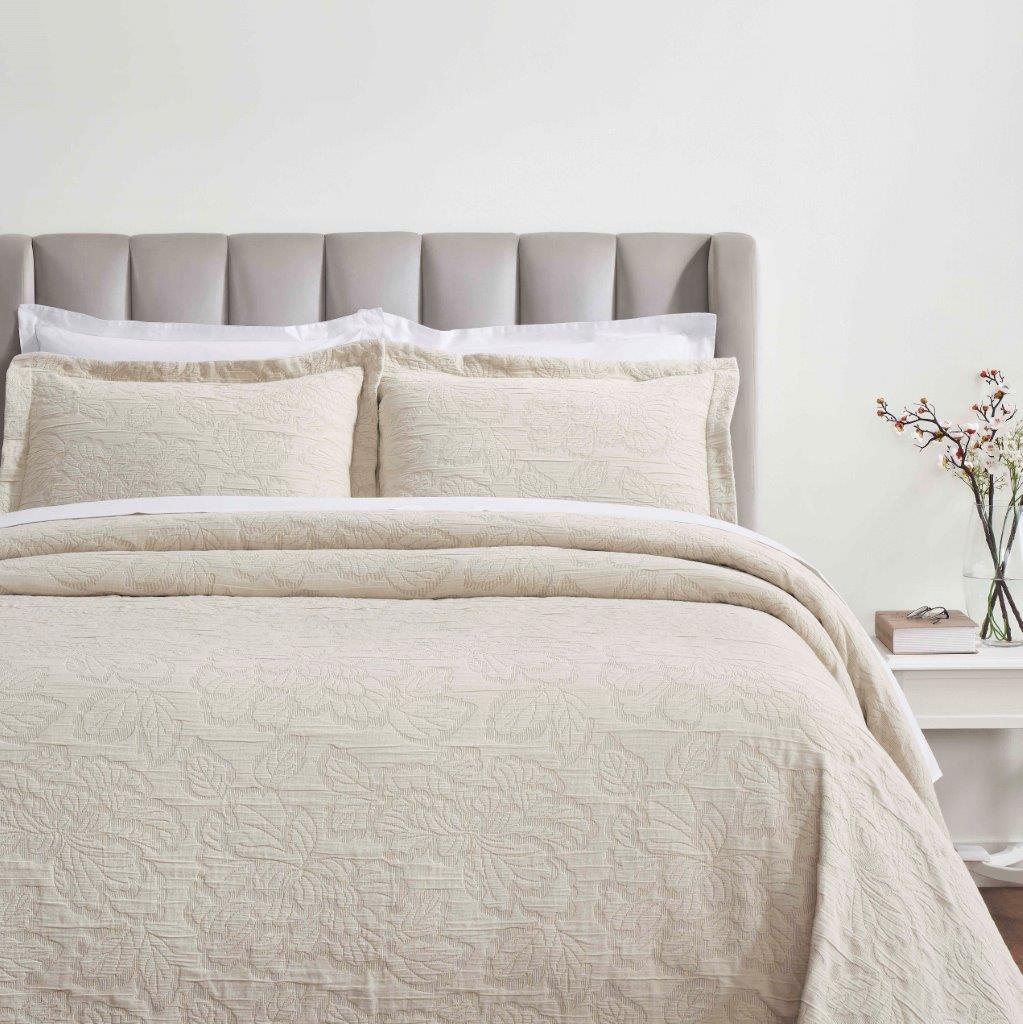 Hibiscus Cotton Medium Weight Matelasse Woven Floral Bedspread Set - Bedspread by Superior Brand