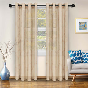 Embroidered Moroccan Sheer Grommet Curtain Panel Set - Beige