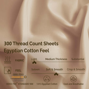 Egyptian Cotton 300 Thread Count Solid Deep Pocket Sheet Set - Beige