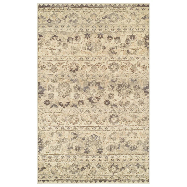 Fawn Distressed Floral Stripes Area Rug