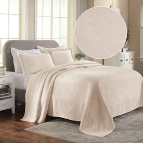 Cotton Jacquard Matelassé Scalloped Geometric Fret Bedspread Set - Bisque