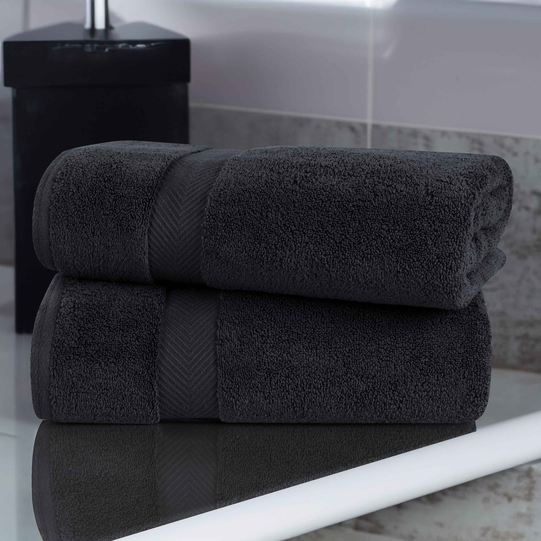 Zero-Twist Smart-Dry Combed Cotton 2 Piece Bath Sheet Set - Black