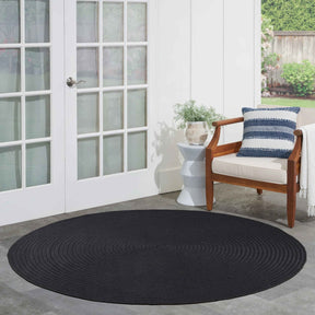 Bohemian Braided Indoor Outdoor Rugs Solid Round Area Rug - Black