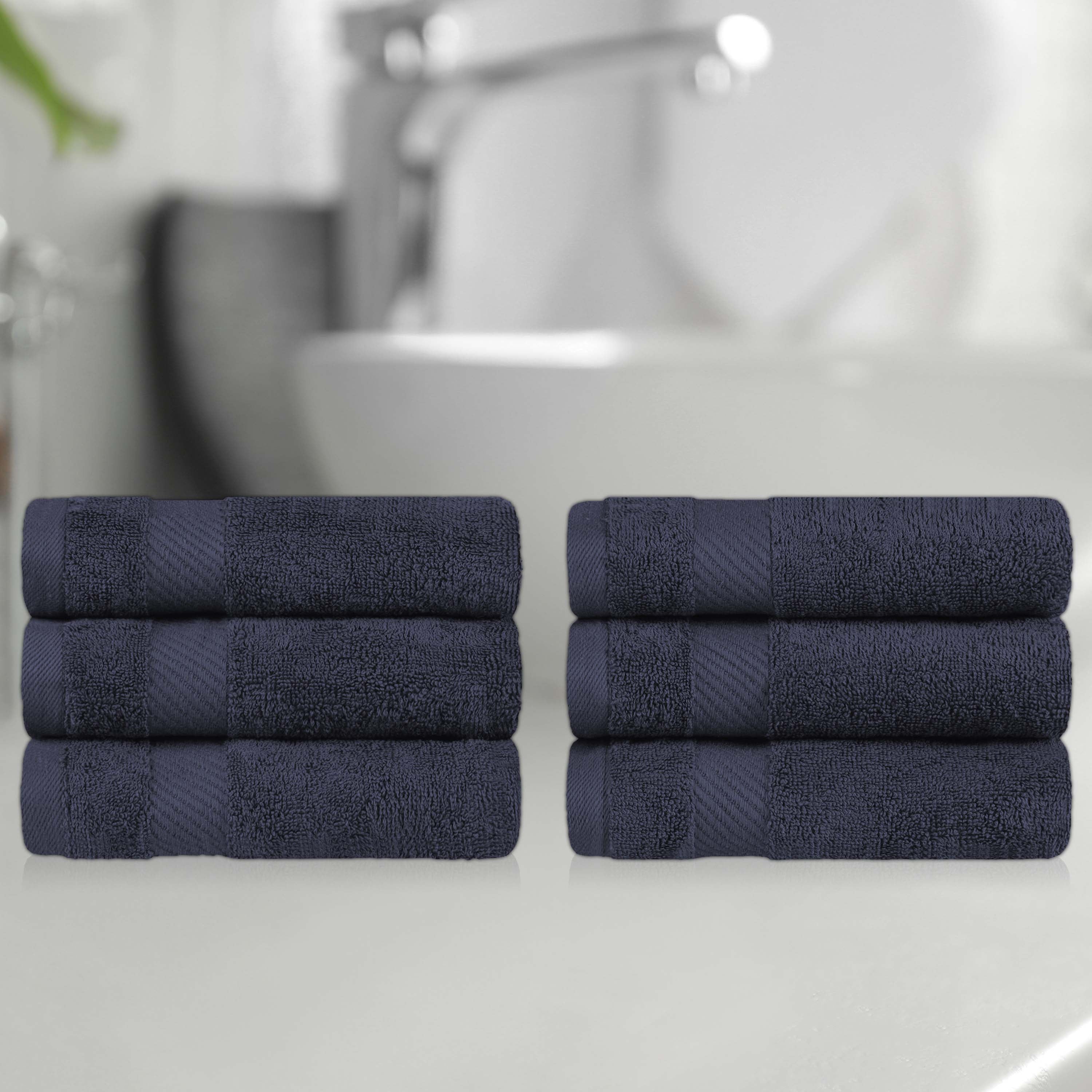 Egyptian Cotton Dobby Border Medium Weight 6 Piece Hand Towel Set - Egyptian Cotton Hand Towel by Superior Brand