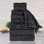 Chevron Zero Twist Solid and Jacquard Cotton 9 Piece Towel Set - Towel Set by Superior