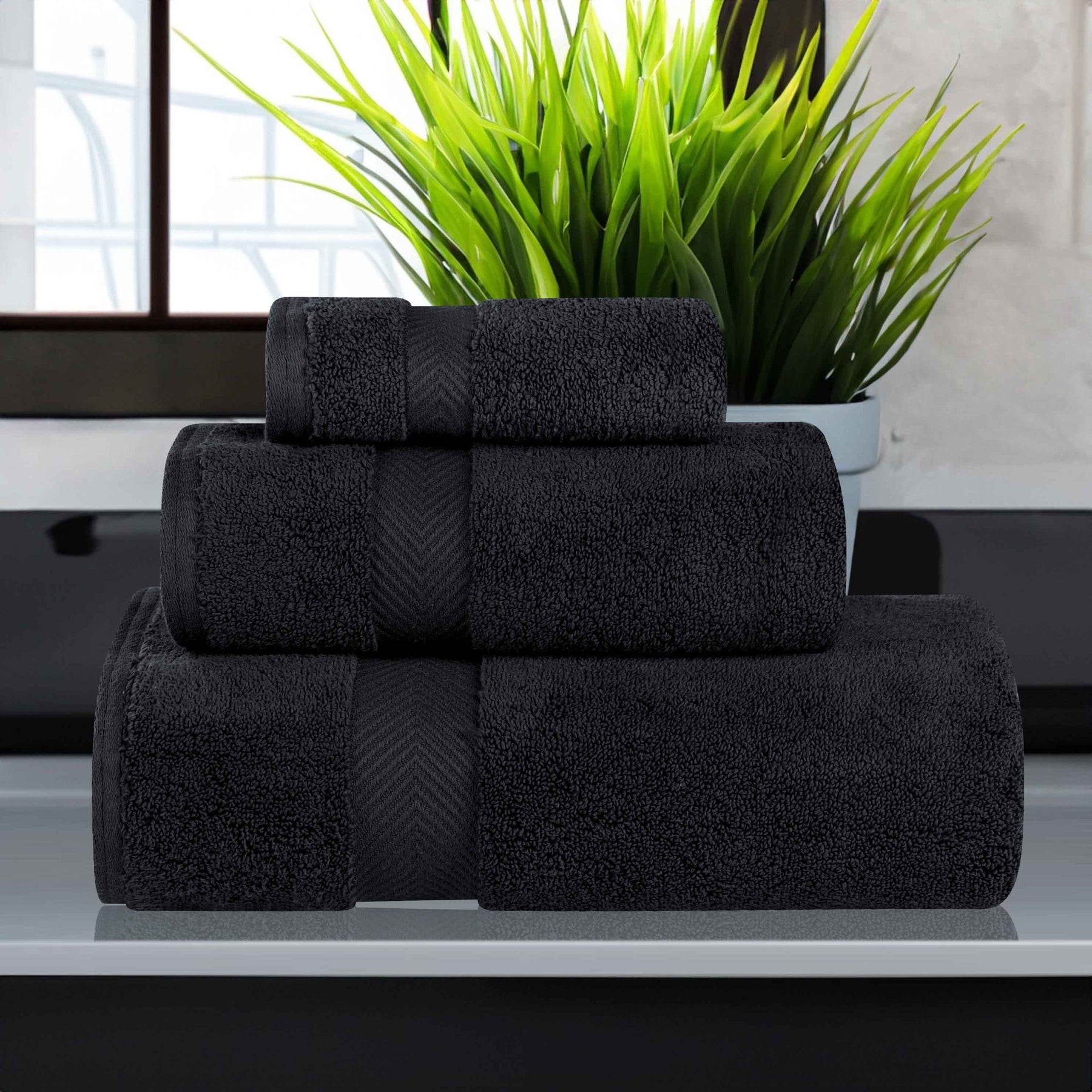Zero-Twist Smart-Dry Combed Cotton 3 Piece Towel Set - Black
