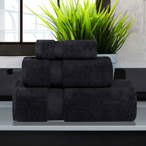 Zero-Twist Smart-Dry Combed Cotton 3 Piece Towel Set - Black
