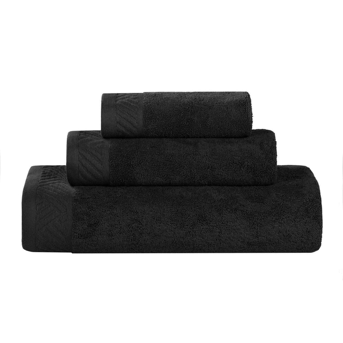 Basketweave Egyptian Cotton Solid 3 Piece Assorted Towel Set - Black